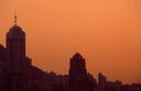 Hong Kongs buildings at sunset.